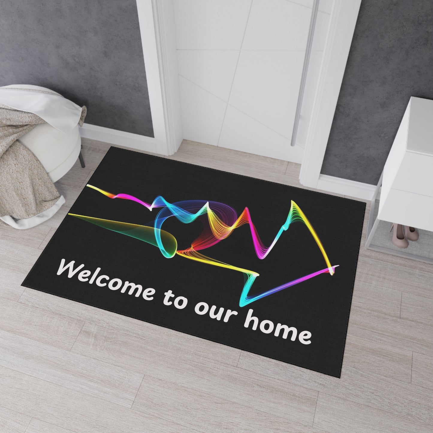 Welcome to Our Home Floor Mat — Colorful Wave Entrance Rug