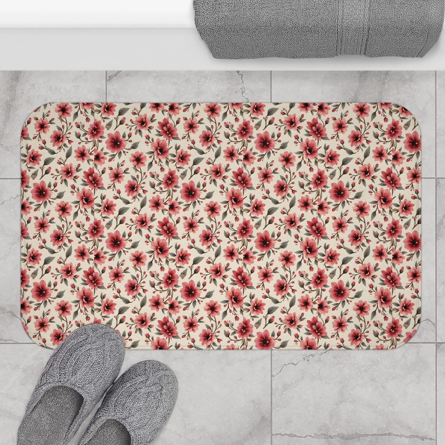 Floral Print Bath Mat - Cozy Bathroom Decor, Flower Bath Rug, Spring Home Accessory, Mothers Day Gift, Floral Shower Mat