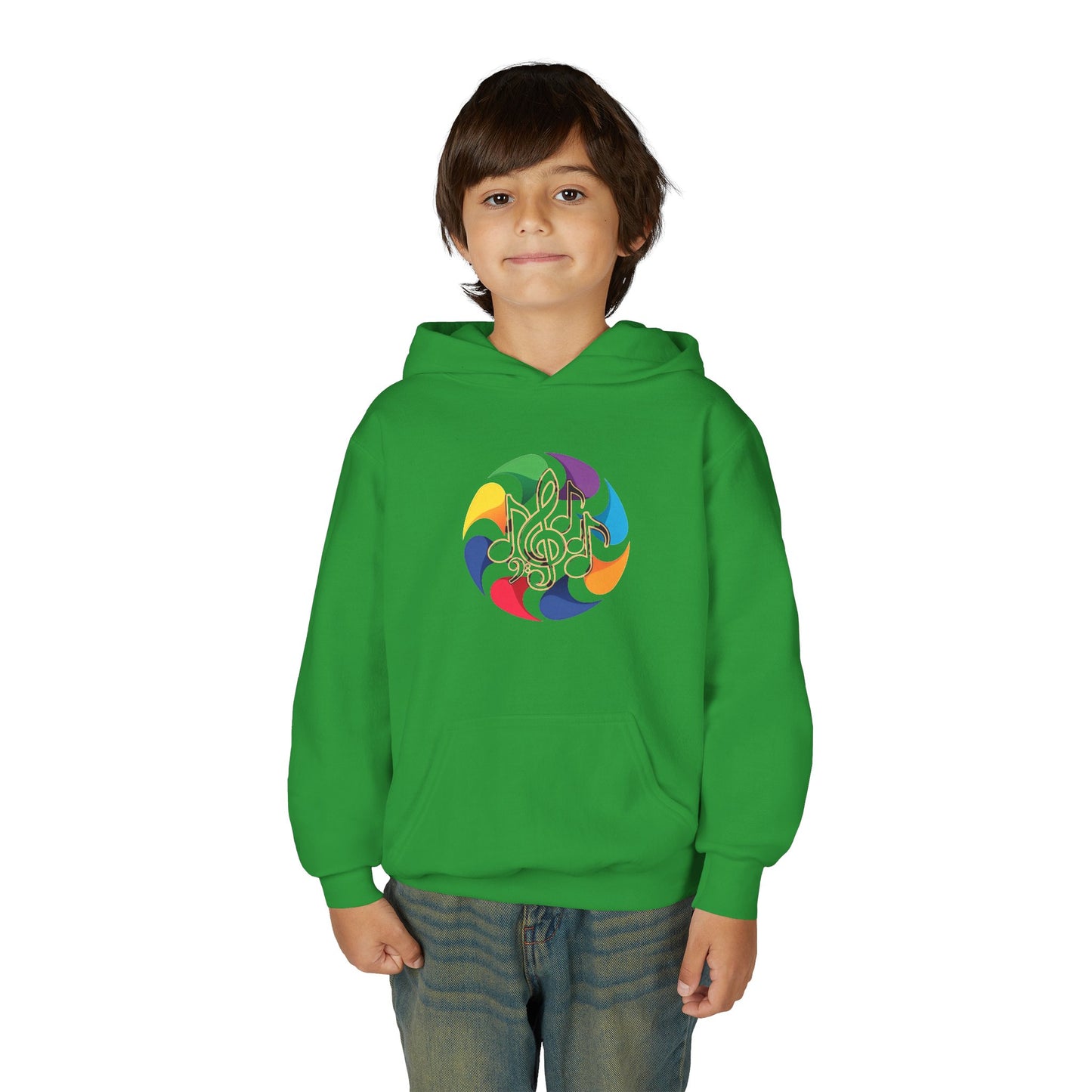 Colorful Music Treble Clef Youth Hoodie | Rainbow Note Circle