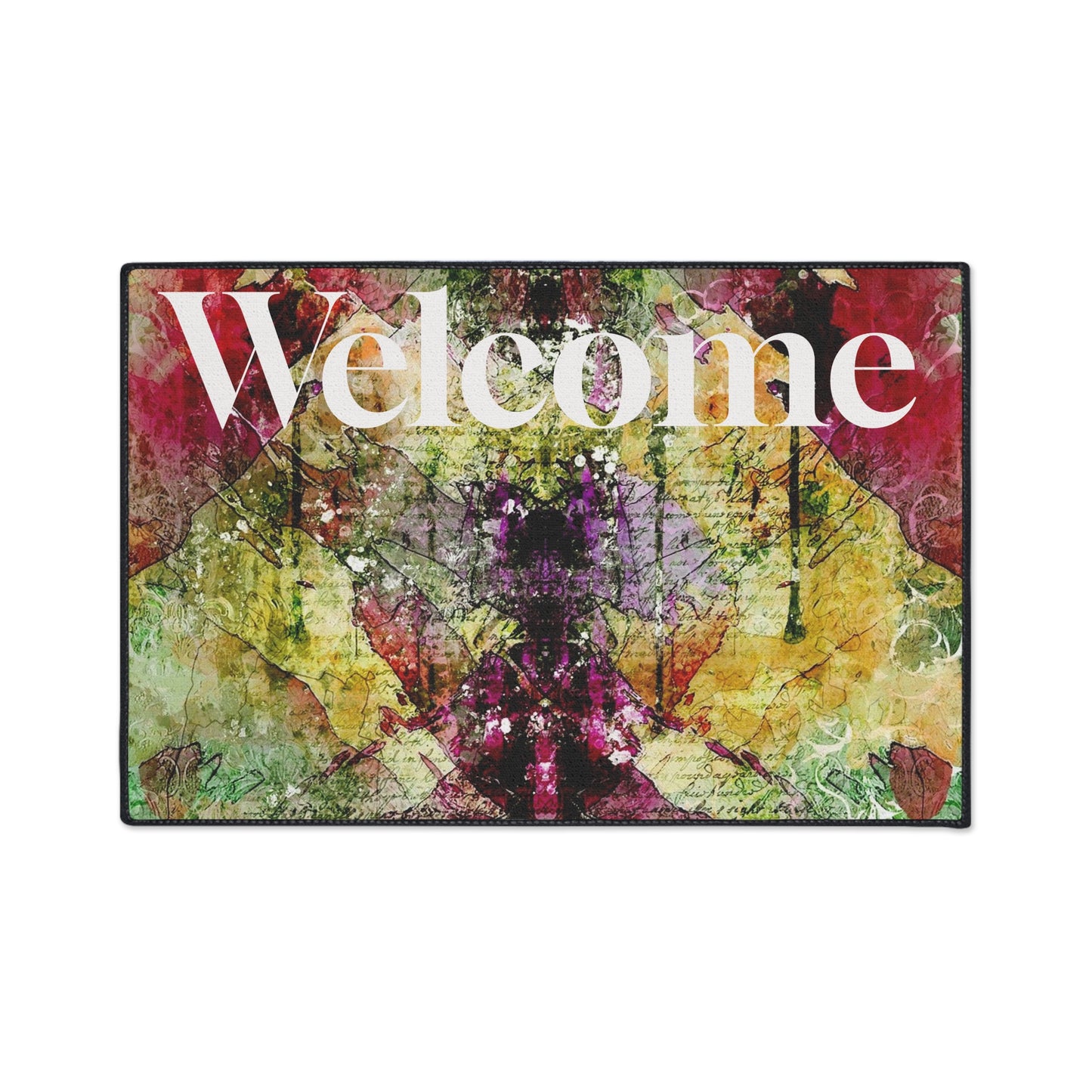 Welcome Floral Heavy Duty Floor Mat — Colorful Abstract Entry Rug