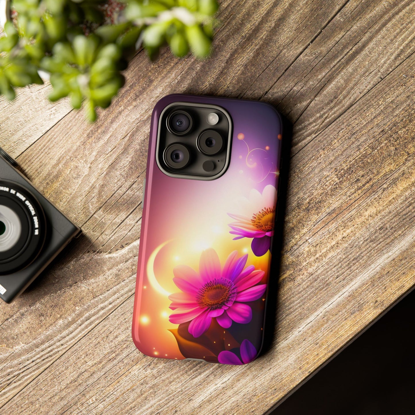 Floral Moonlight Phone Case – Purple Daisy Protective Cover