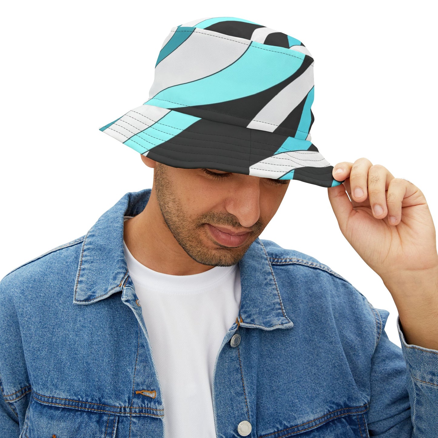 Turquoise Wave Bucket Hat — Retro Swirl Pattern Sun Hat