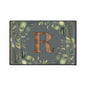 Personalized Monogram Floor Mat - Rustic Wood 'R' with Greenery Welcome Rug - Letter R