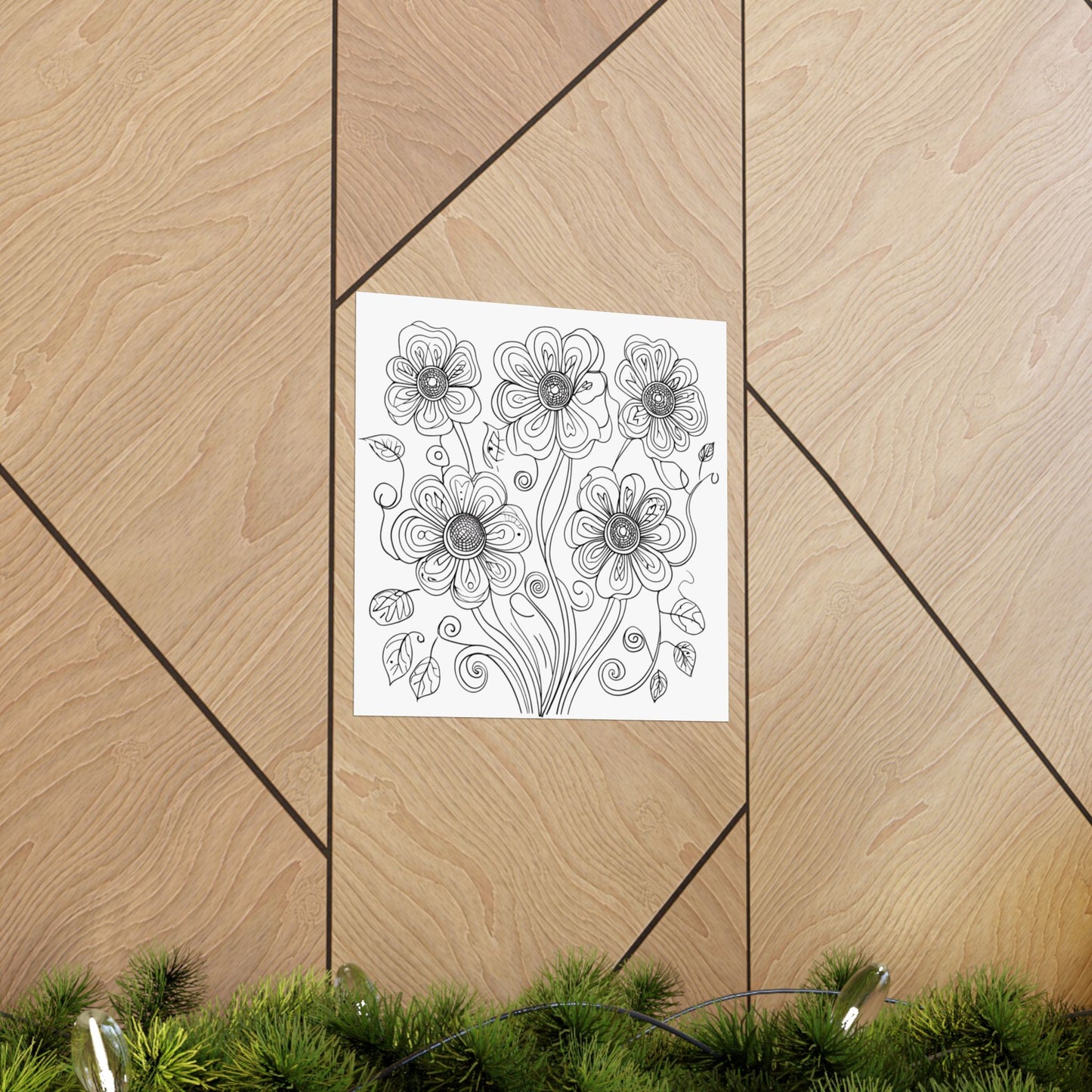 Floral Line Art Poster — Black & White Daisy Bouquet Matte Print - DIY