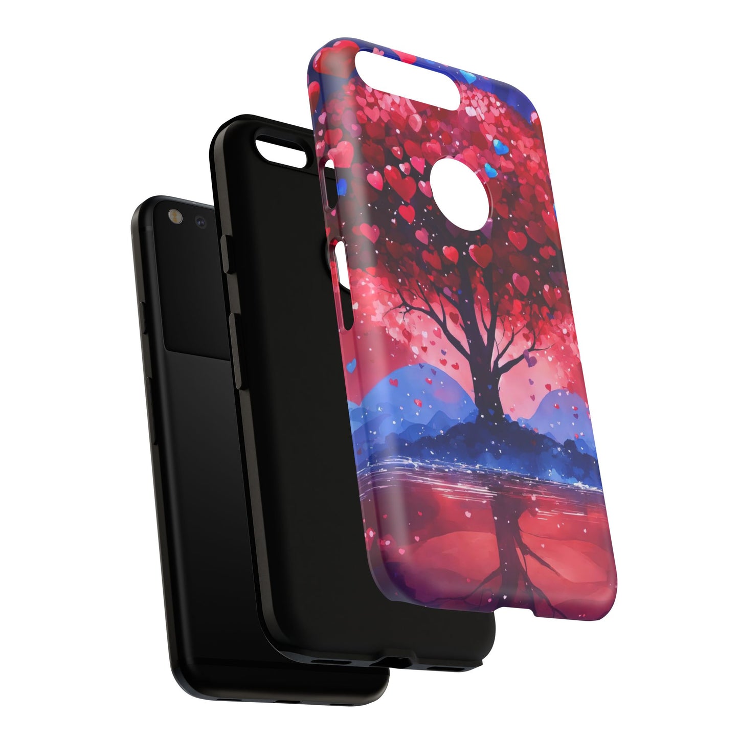 Heart Tree Phone Case — Romantic Red & Blue Protective Tough Case