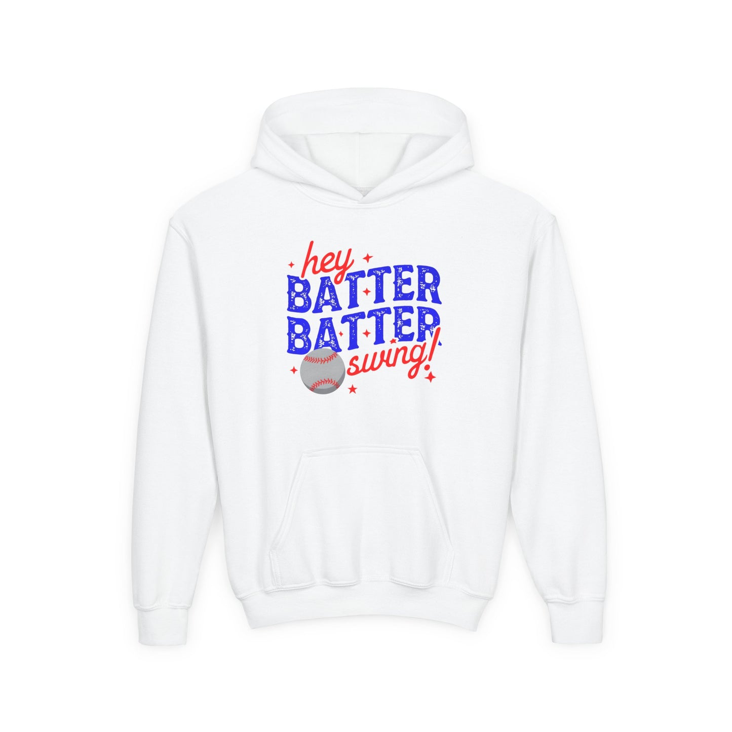 Youth Baseball Hoodie — "Hey Batter Batter Swing!" Graphic