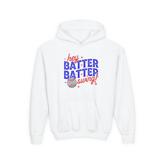 Youth Baseball Hoodie — "Hey Batter Batter Swing!" Graphic