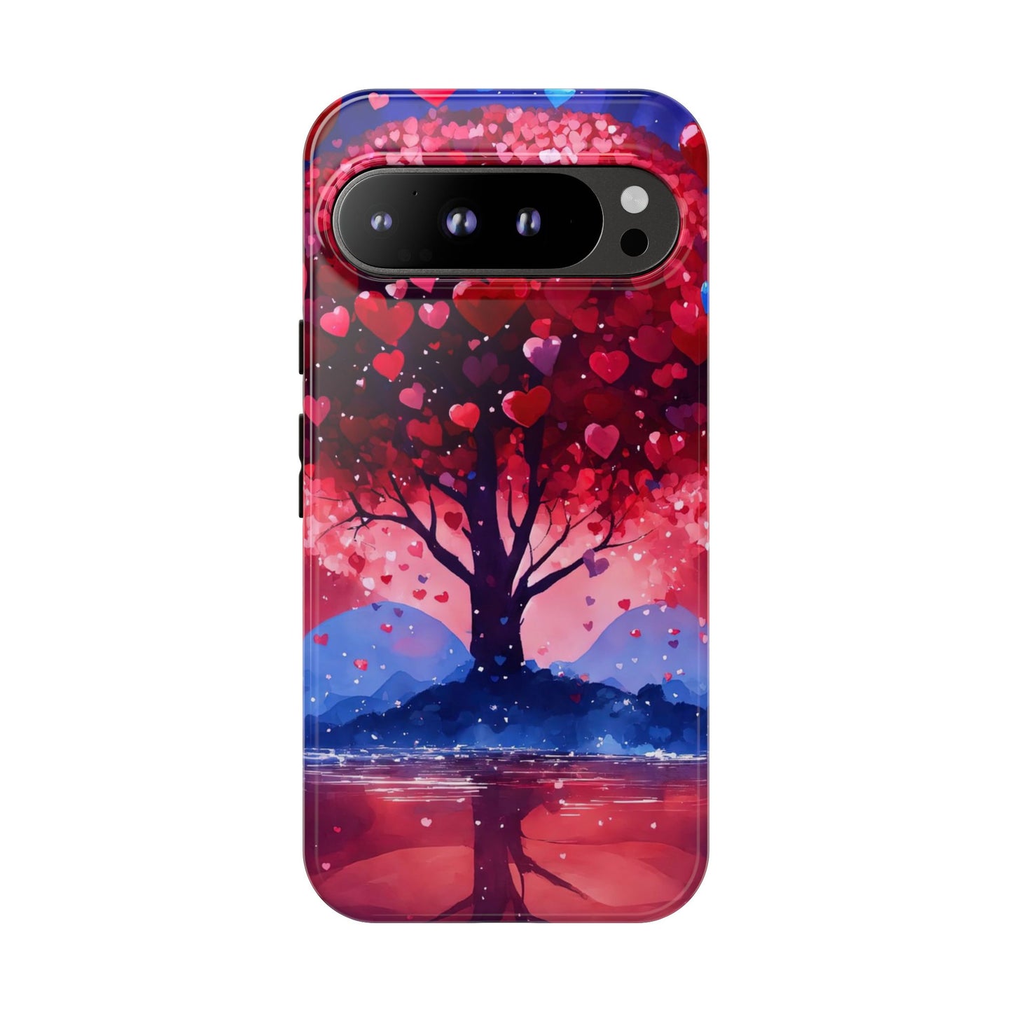 Heart Tree Phone Case — Romantic Red & Blue Protective Tough Case