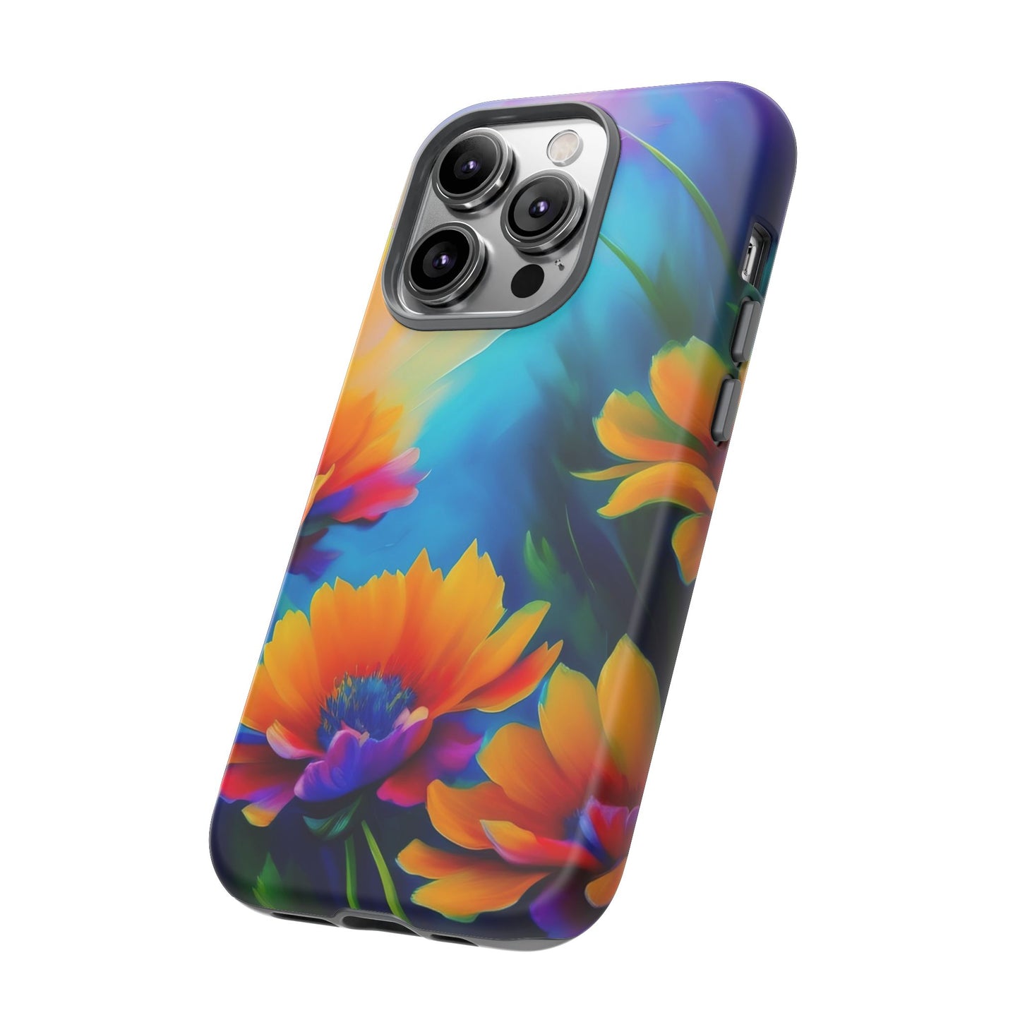 Floral Sunset Tough Phone Case — Vibrant Watercolor Flowers Protective Cover