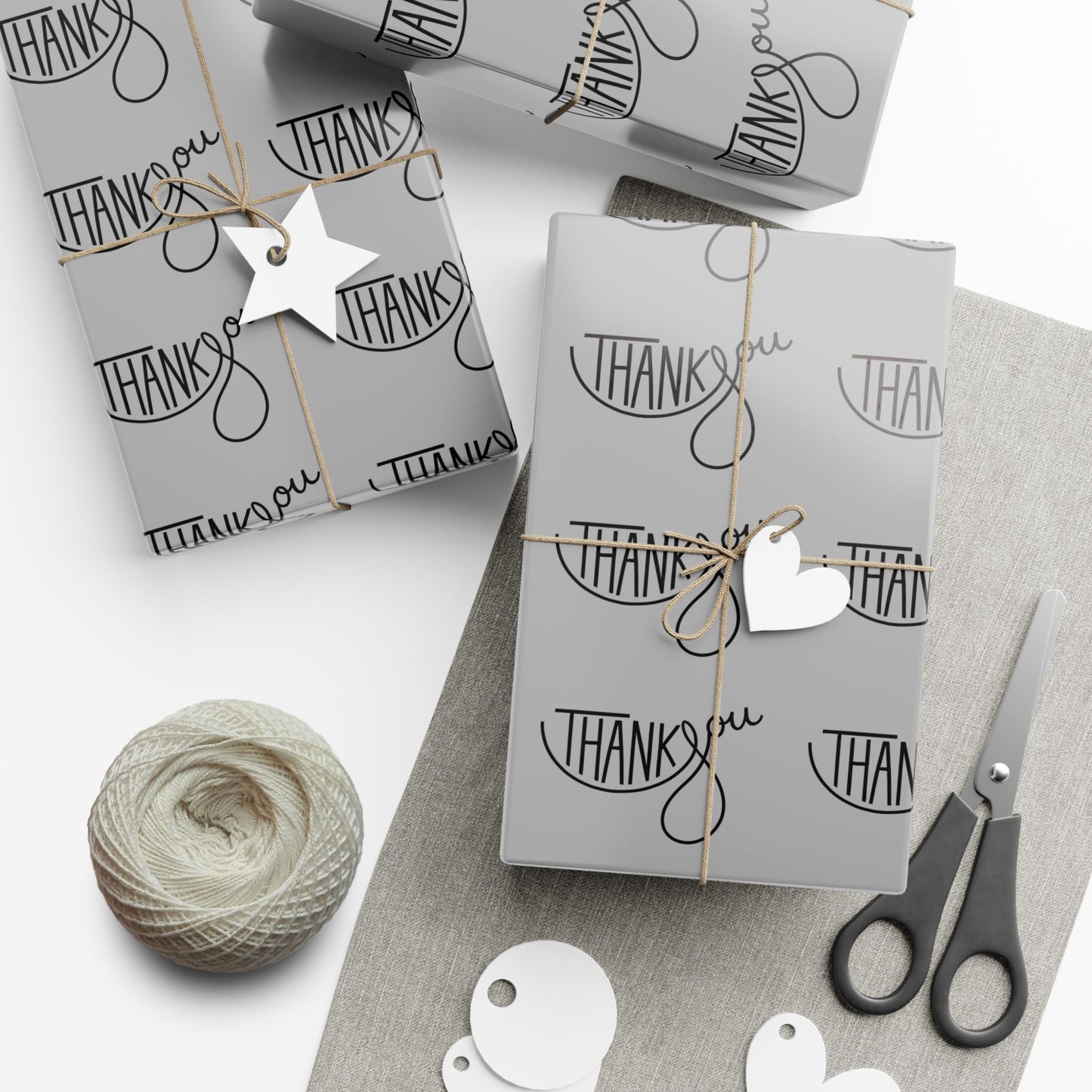 Gift Wrap Paper — 'Thank You' Patterned Wrapping Paper (Gray)