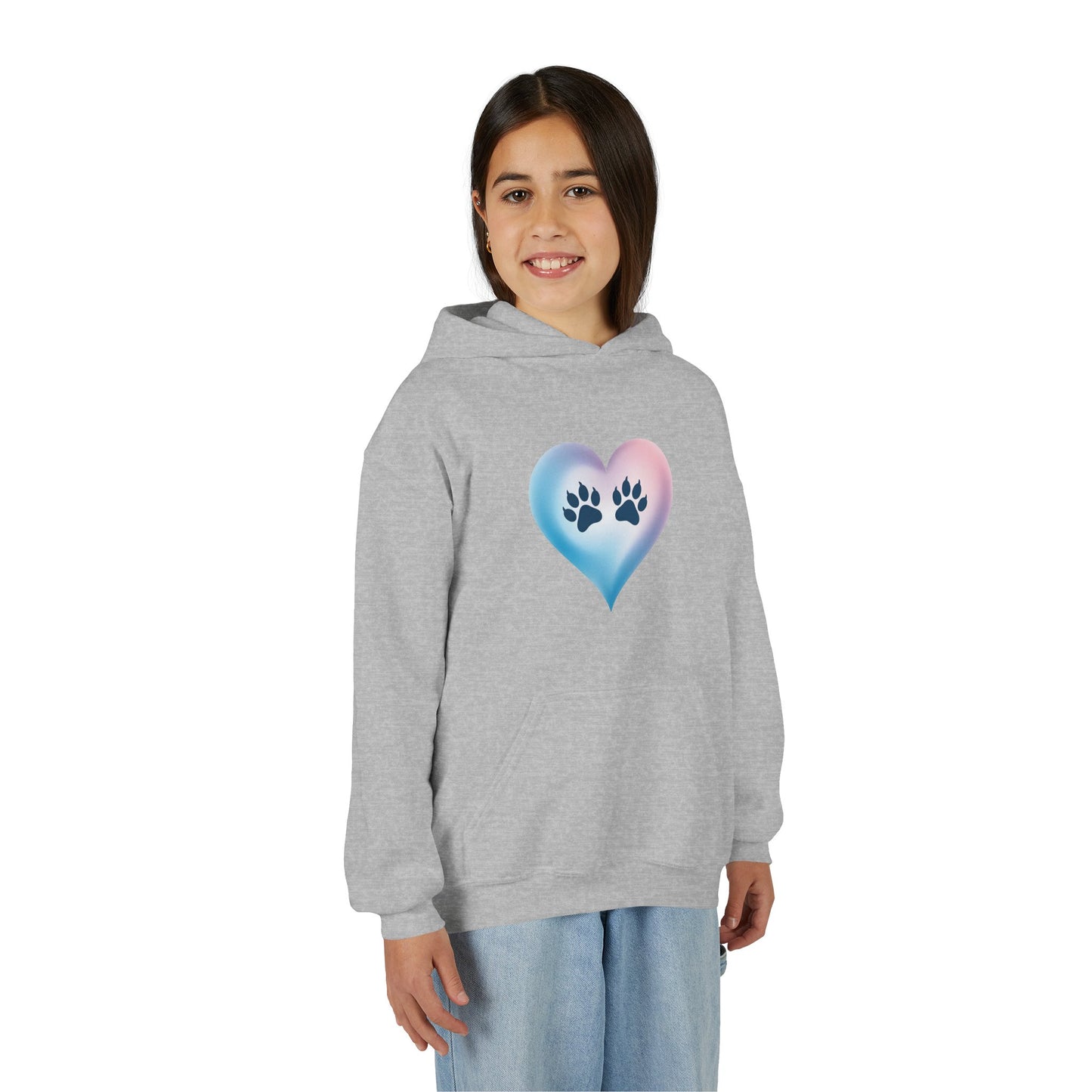Kids Heart Paw Hoodie — Pastel Gradient Pet Lover Sweatshirt