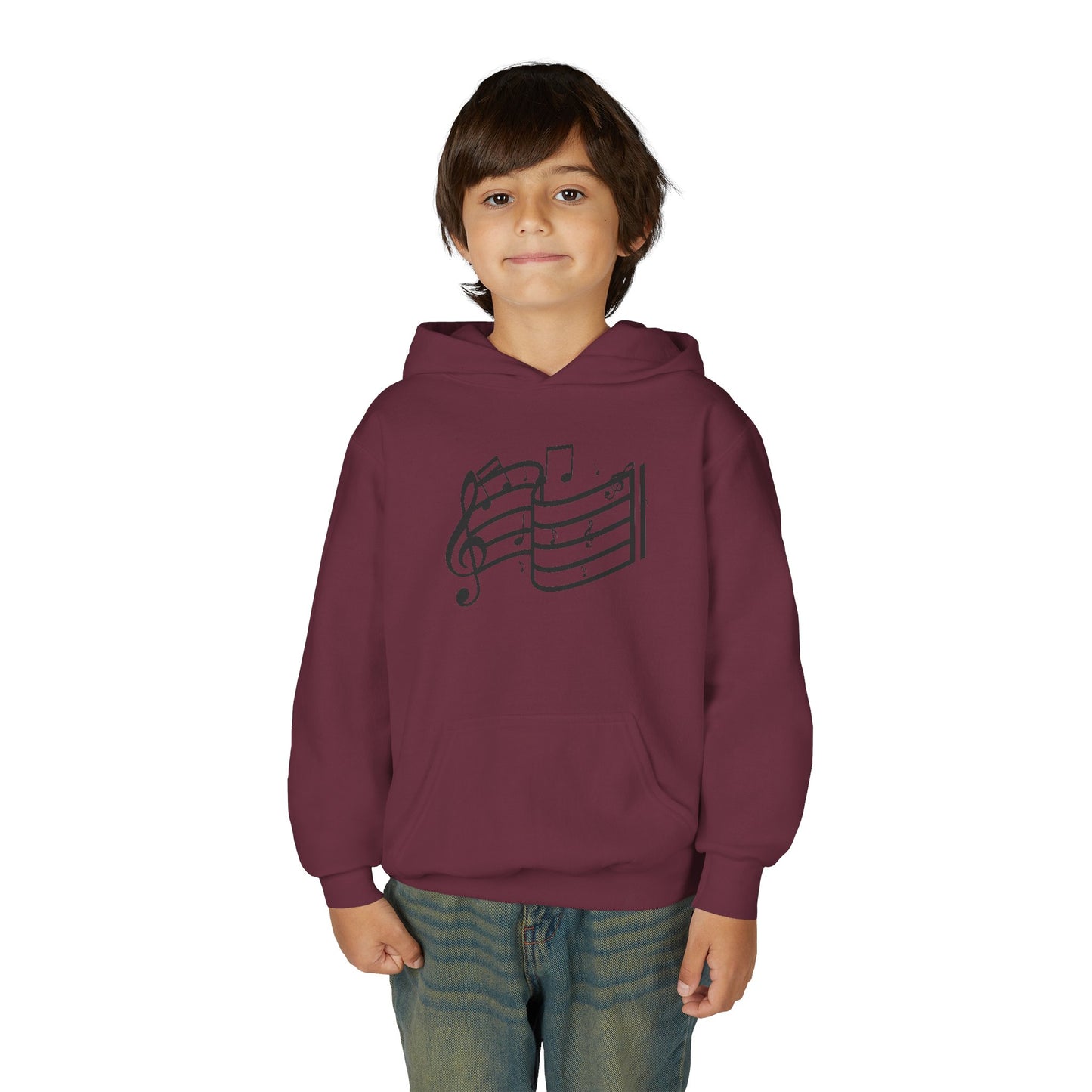 Youth Music Notes Hoodie - Treble Clef & Sheet Music Graphic