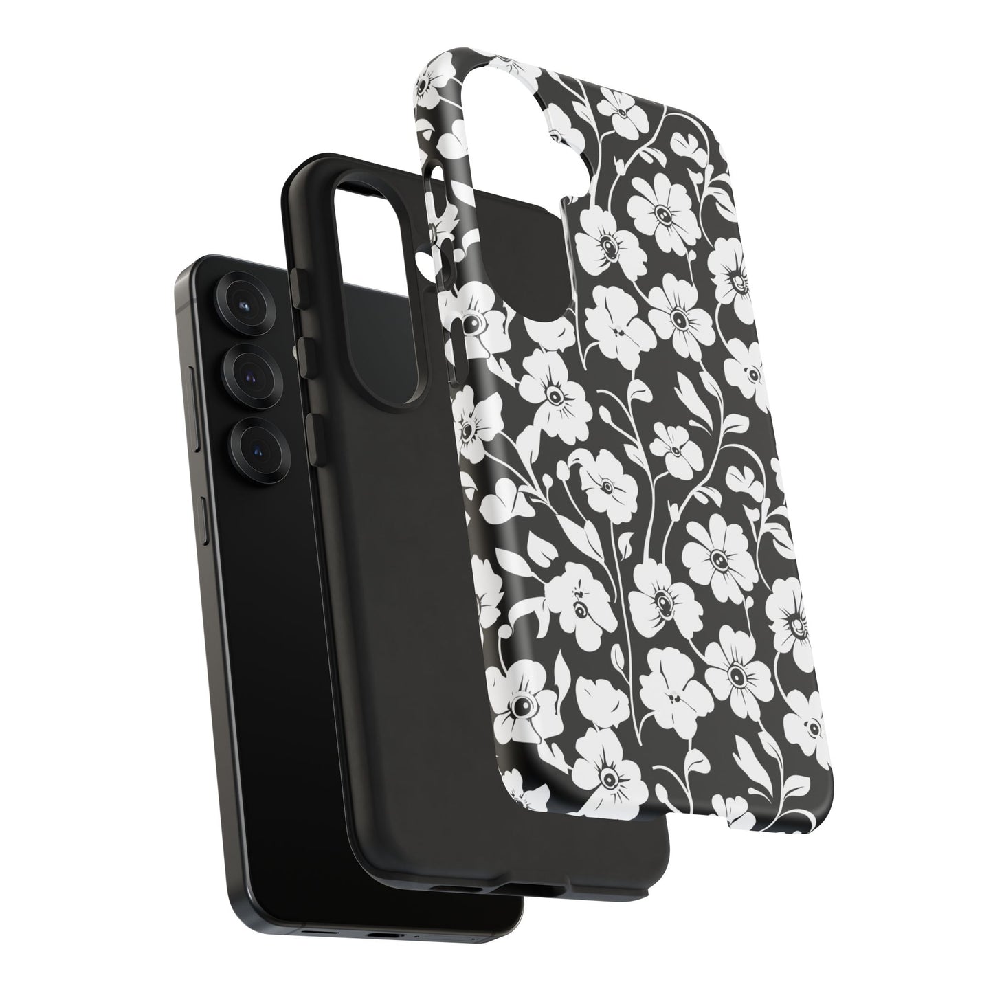 Floral Noir Tough Phone Case — Black & White Flower Protective Cover