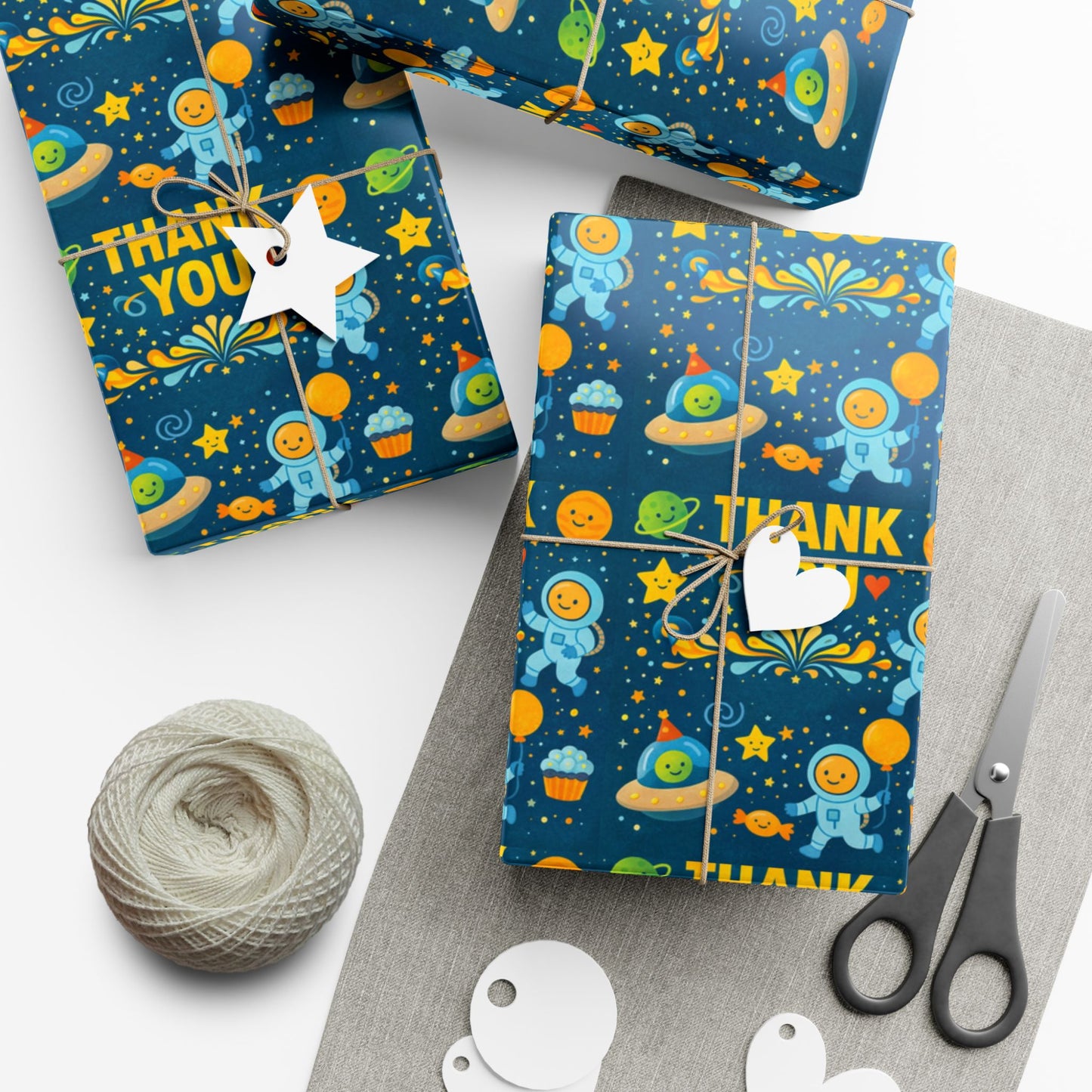 Gift Wrap Paper - 'Thank You' Space Party Pattern (Blue)