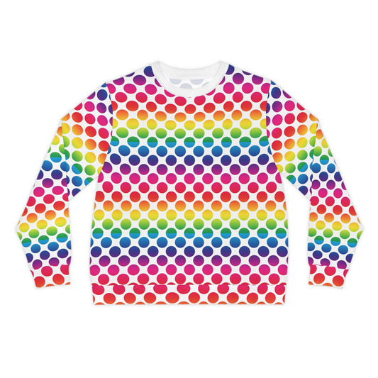 Colorful Dot Print Lightweight Sweatshirt, Rainbow Sweatshirt, AOP Pullover, Casual Cozy Sweater, Vibrant Graphic Top, Gift for Her