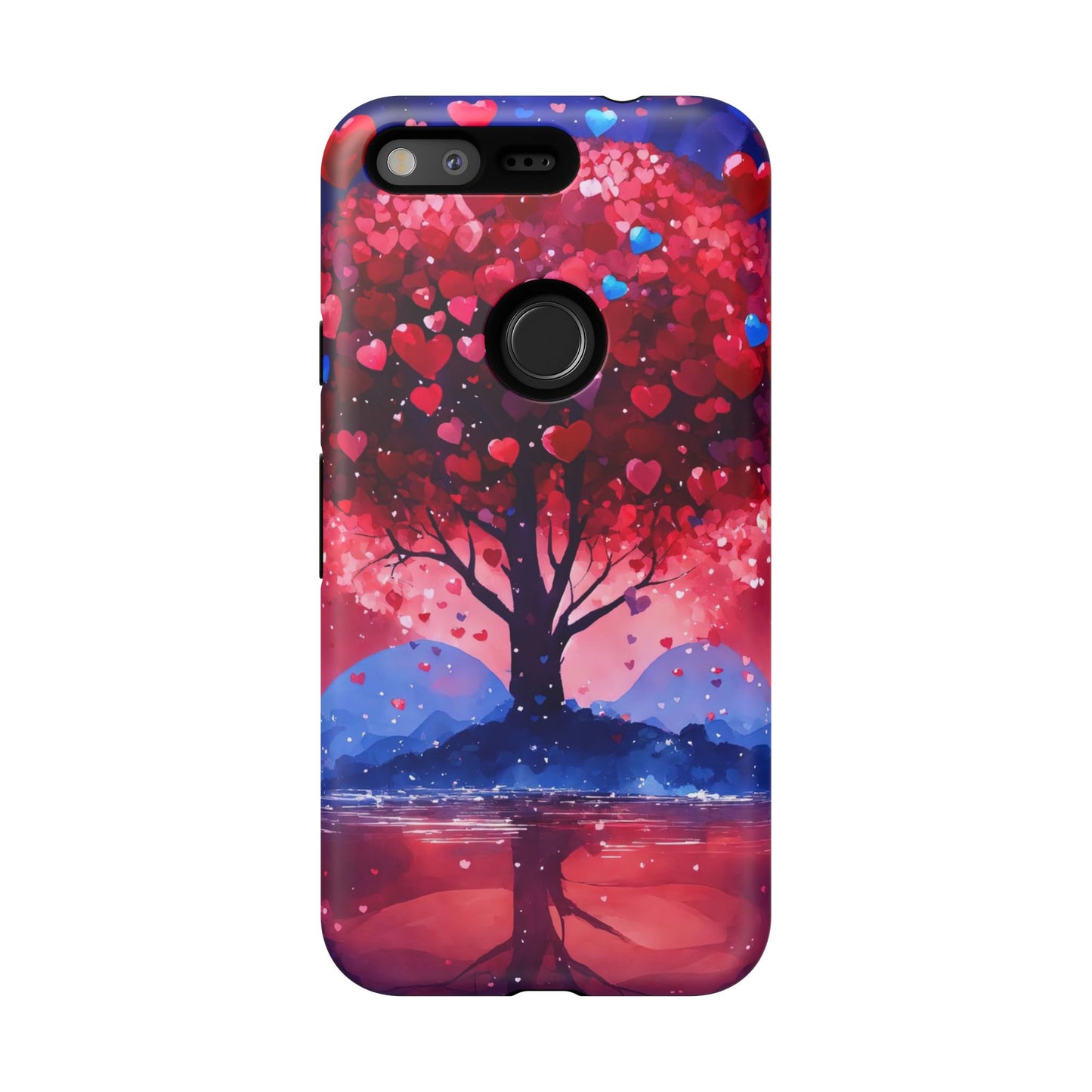 Heart Tree Phone Case — Romantic Red & Blue Protective Tough Case