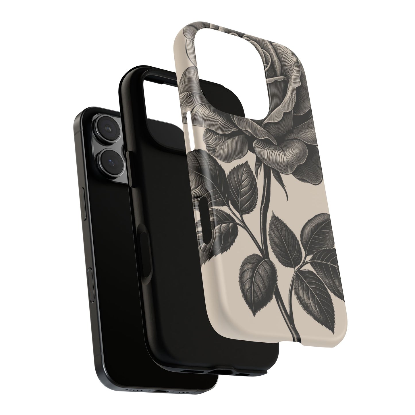 Black Rose Phone Case, Tough Cases with Floral Design, Elegant Tech Accessory, Gift for Flower Lovers, Stylish Protection
