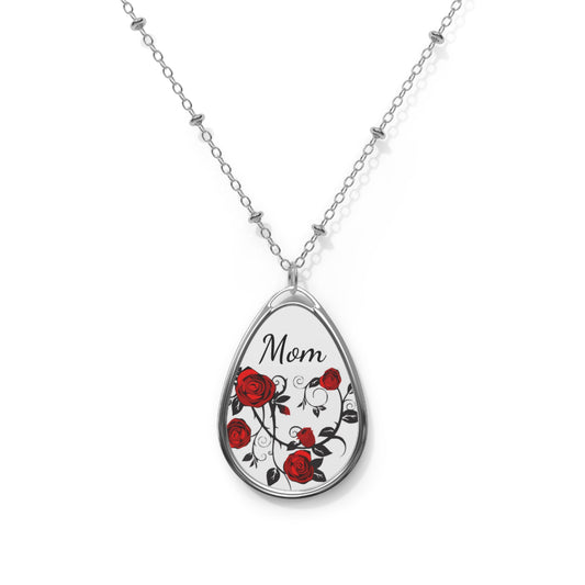 Personalized Oval Necklace with Roses, Gift for Mom