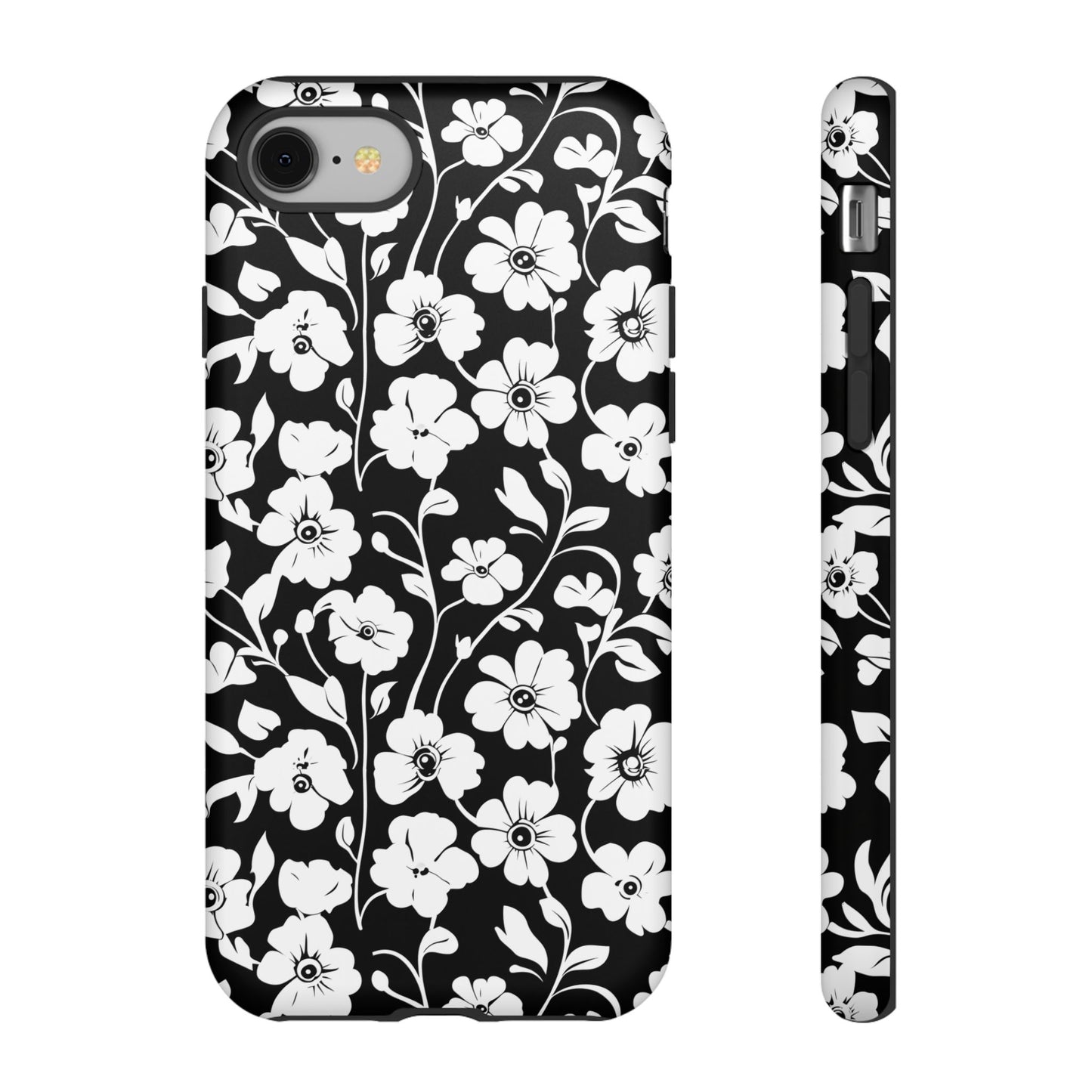 Floral Noir Tough Phone Case — Black & White Flower Protective Cover