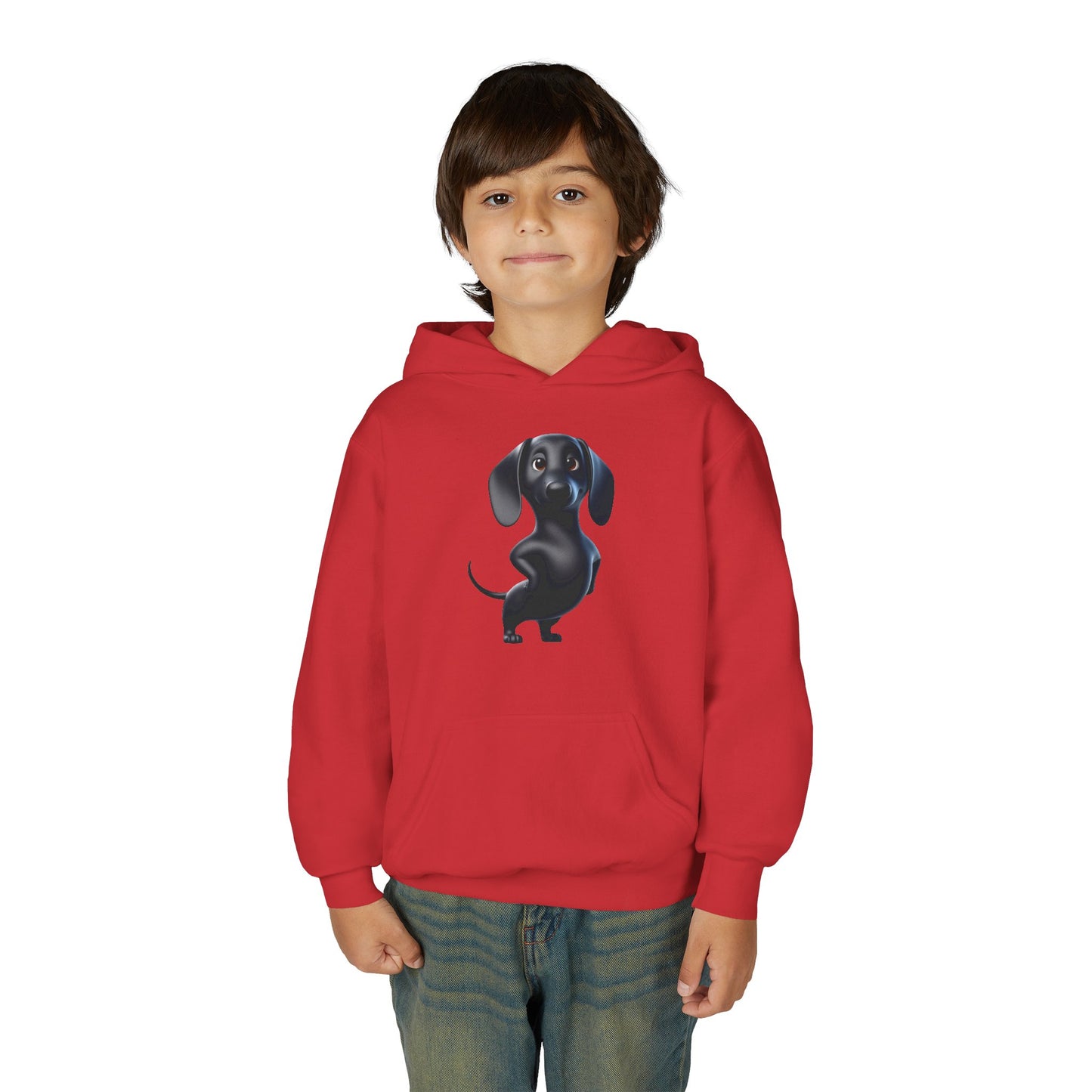 Youth Hoodie — Cute Black Dachshund Graphic