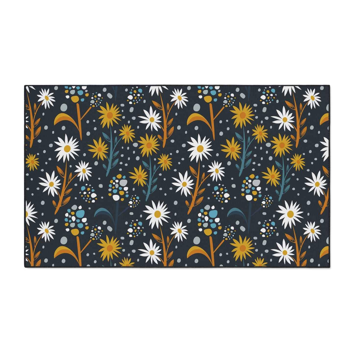 Floral Daisies Heavy Duty Floor Mat — Dark Botanical Entry Rug