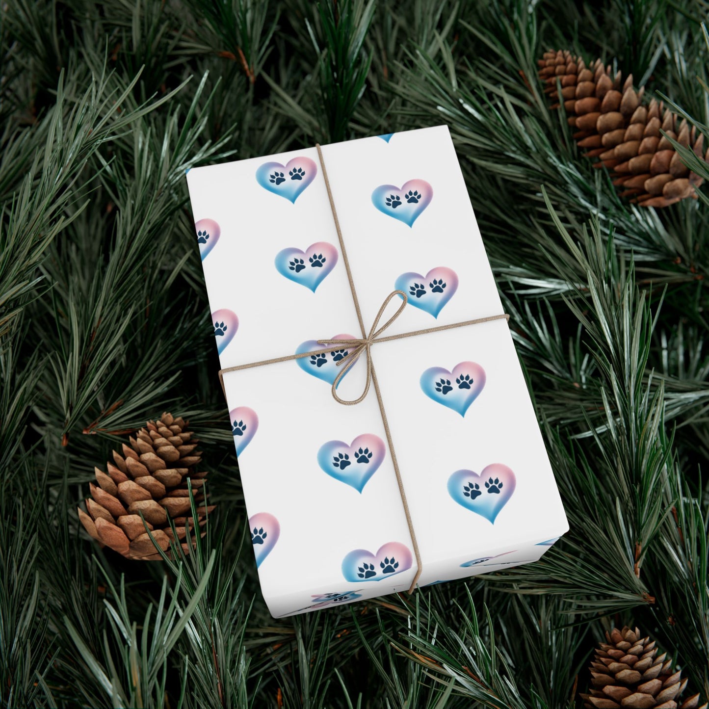 Gift Wrap Paper — Cute Blue-Pink Paw Heart Pattern (Pet Lover Wrapping Paper)