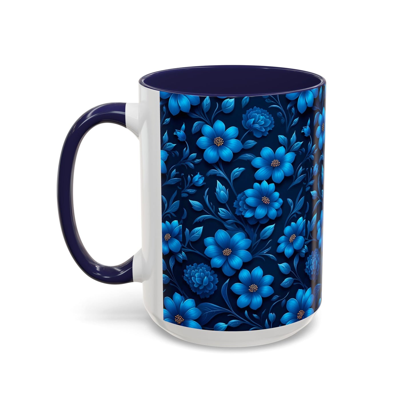 Floral Accent Coffee Mug, Blue Flower Mug, Ceramic Coffee Cup, Gift for Her, Nature-Themed Drinkware, Floral Home Decor, Unique Mug