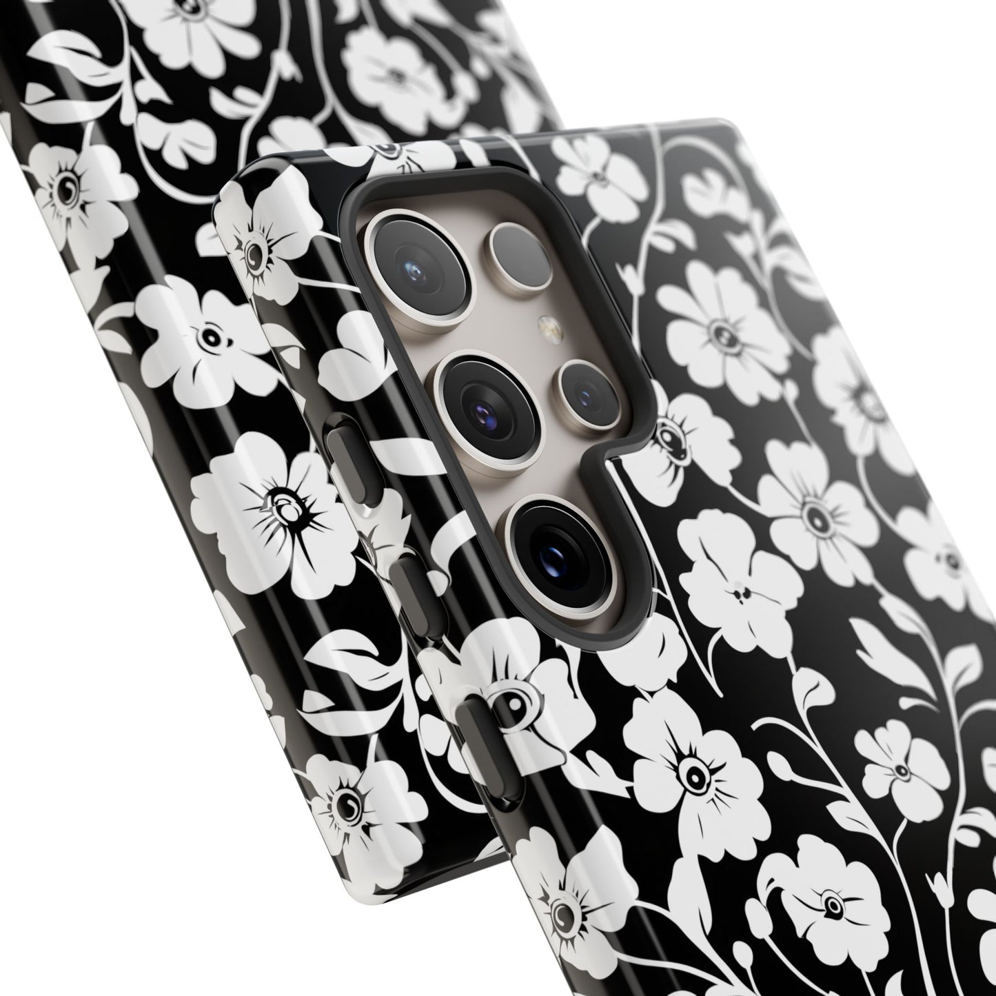 Floral Noir Tough Phone Case — Black & White Flower Protective Cover