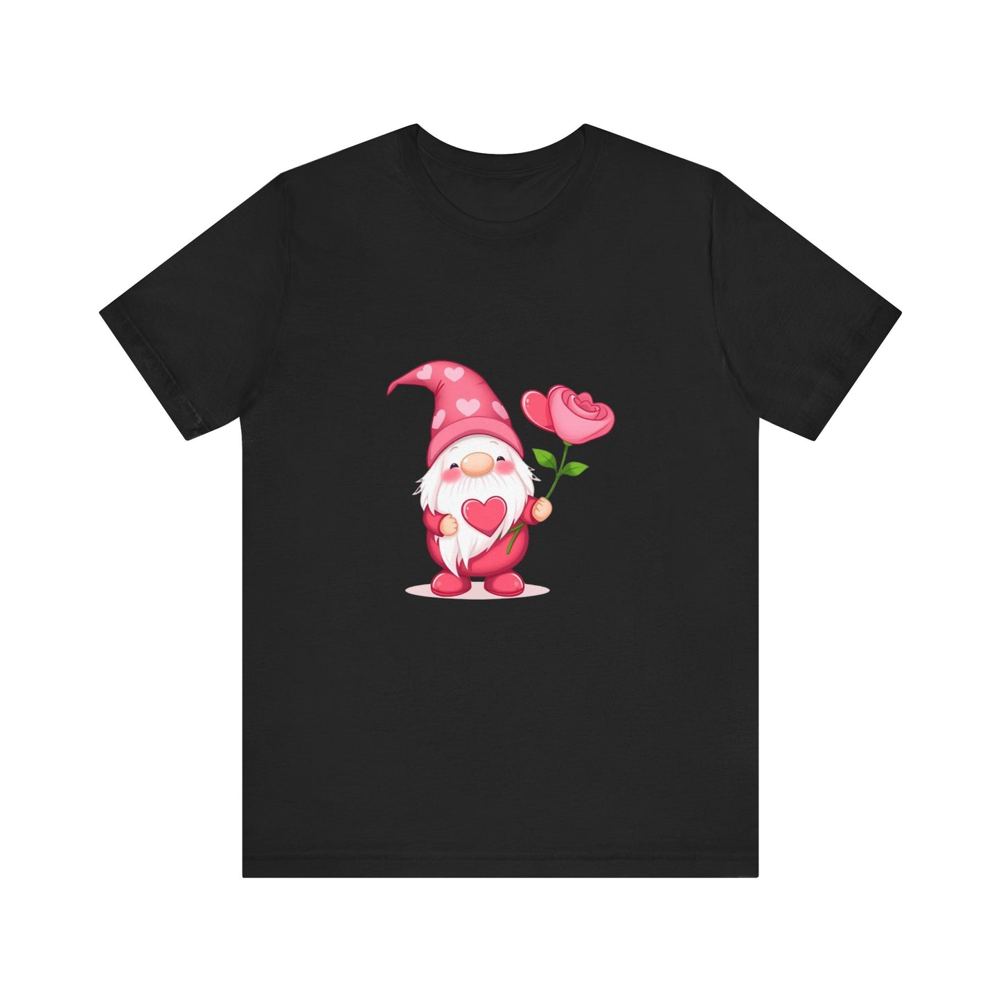 Valentine Gnome T‑Shirt — Cute Pink Gnome Holding Rose Tee