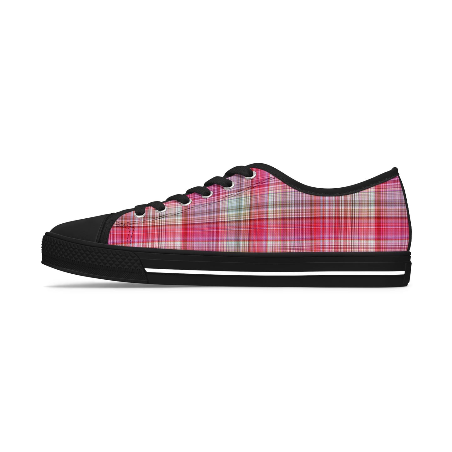 Pink Plaid Low Top Sneakers — Women's Casual Canvas Shoes