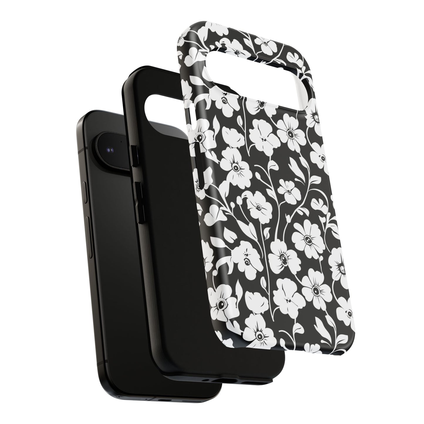 Floral Noir Tough Phone Case — Black & White Flower Protective Cover