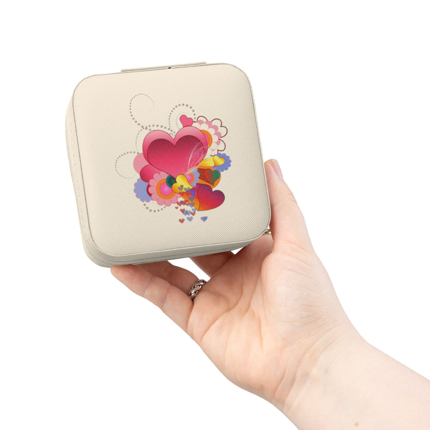 Jewelry Travel Case — Portable Pink Heart Floral Organizer