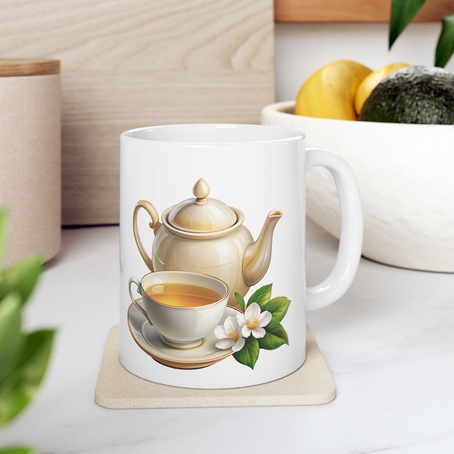 Elegant Tea-Themed Ceramic Mug, Perfect Gift for Tea Lovers, Home Decor, Mother's Day, Gift for Her, Cozy Mornings, Kitchenware