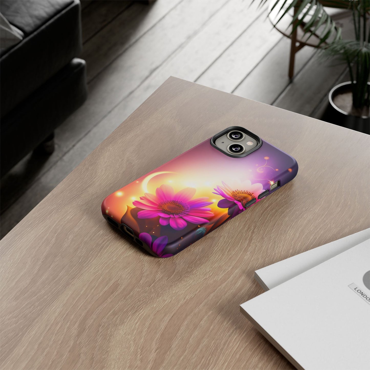 Floral Moonlight Phone Case – Purple Daisy Protective Cover