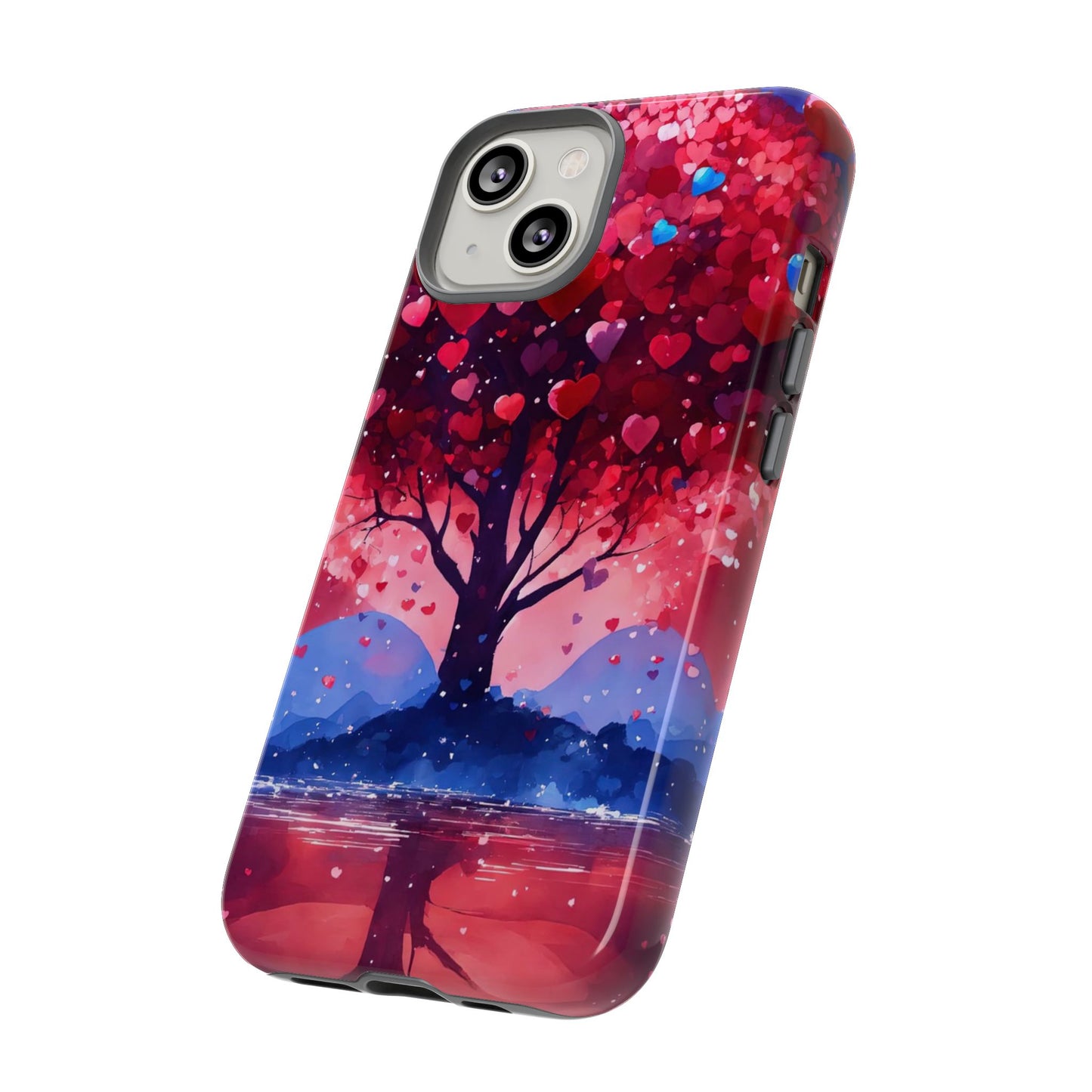 Heart Tree Phone Case — Romantic Red & Blue Protective Tough Case