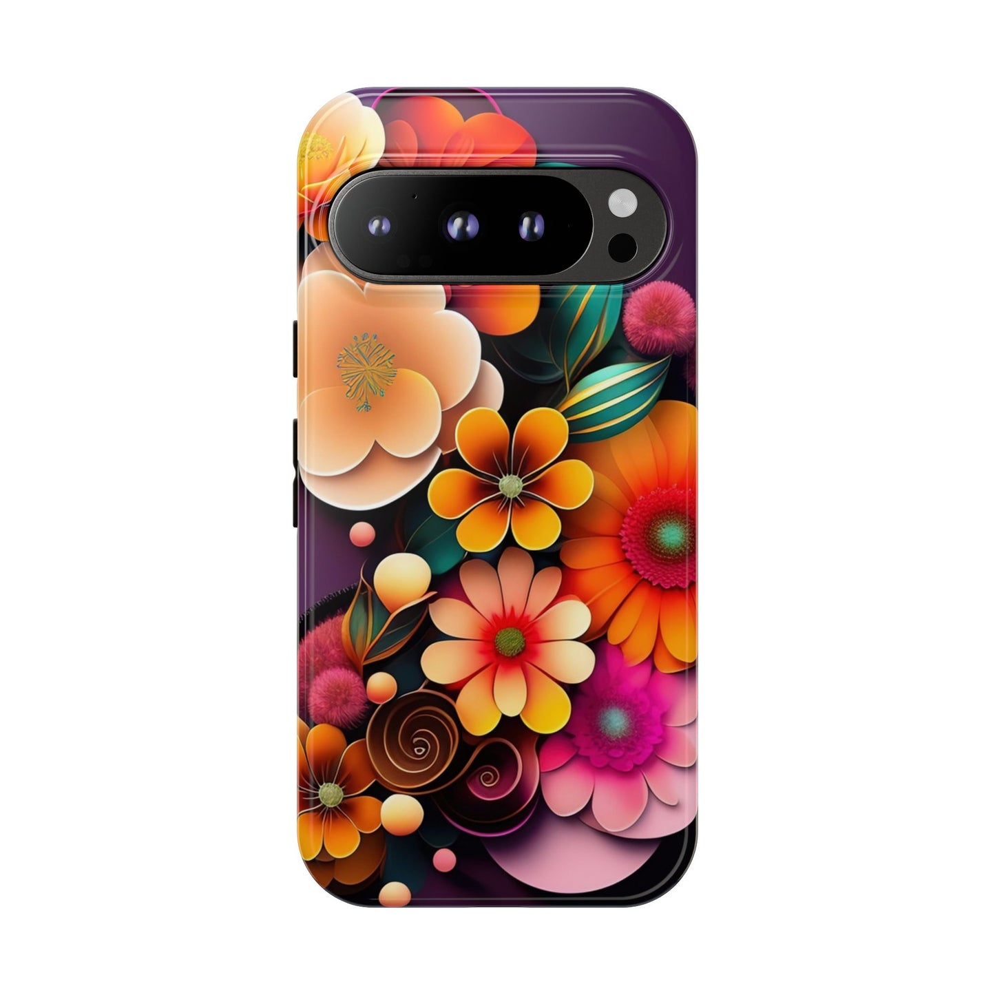 Floral Burst Tough Phone Case — Colorful Retro Flowers Protective Cover