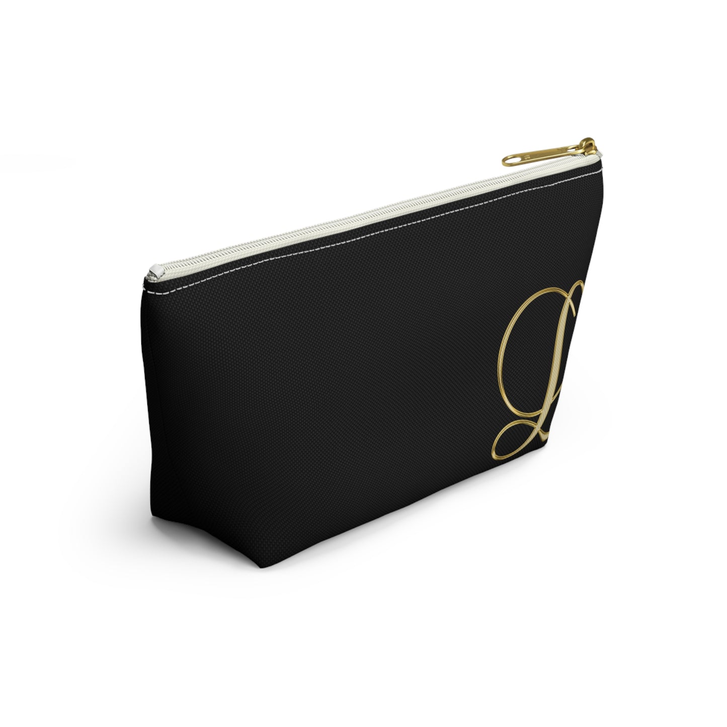 Monogram L Accessory Pouch — Black & Gold T‑Bottom Makeup Bag