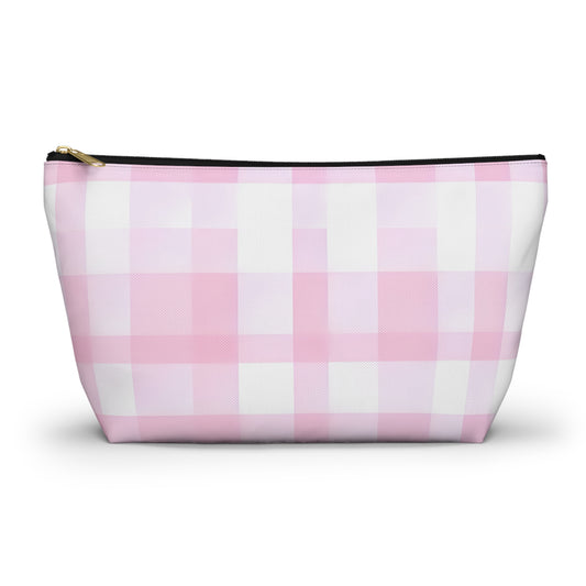 Pink Gingham Accessory Pouch — T‑Bottom Makeup & Toiletry Bag