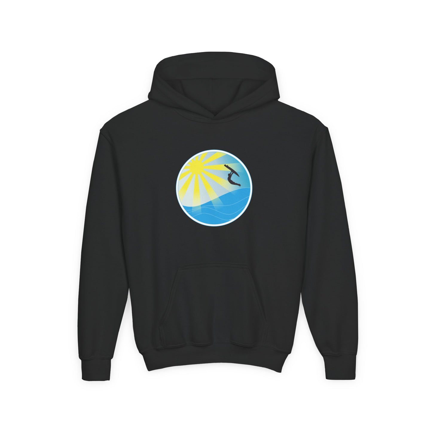 Sunrise Surf Circle Youth Hoodie | Surfing Wave Graphic
