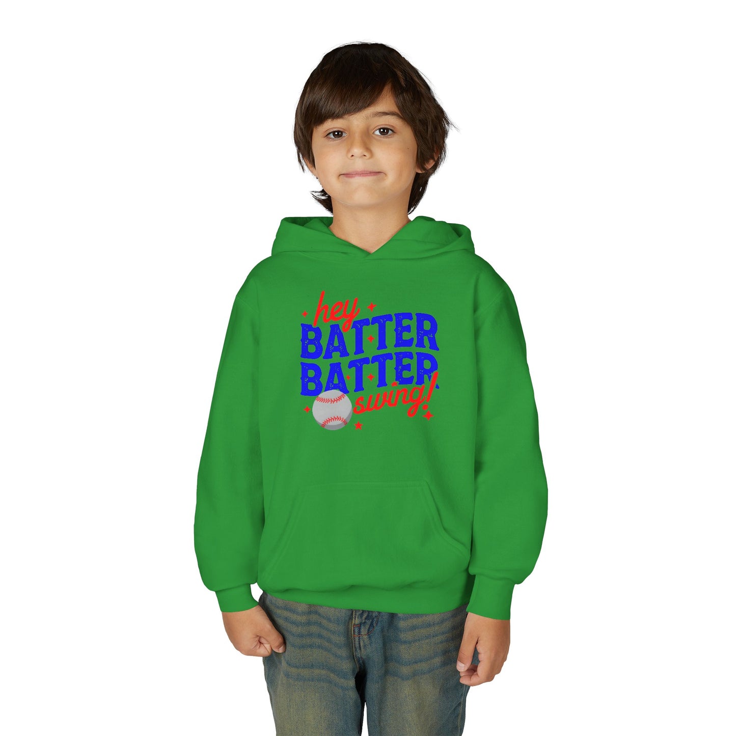 Youth Baseball Hoodie — "Hey Batter Batter Swing!" Graphic