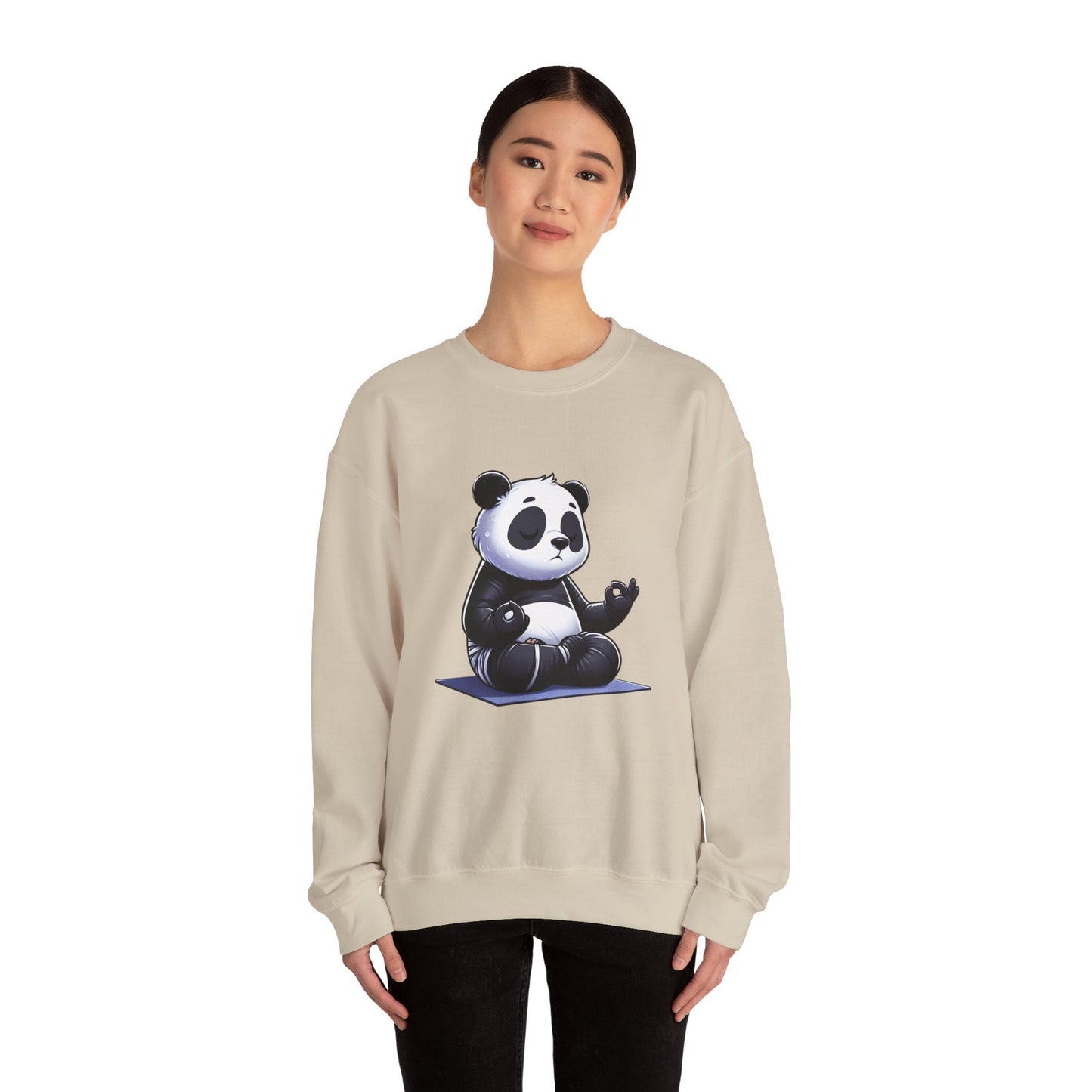 Crewneck Sweatshirt — Meditating Panda Graphic Cozy Pullover