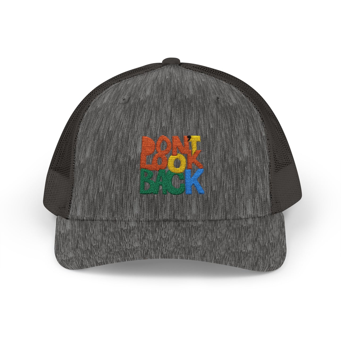 Don’t Look Back Snapback Trucker Cap — Retro Rainbow Embroidered Hat
