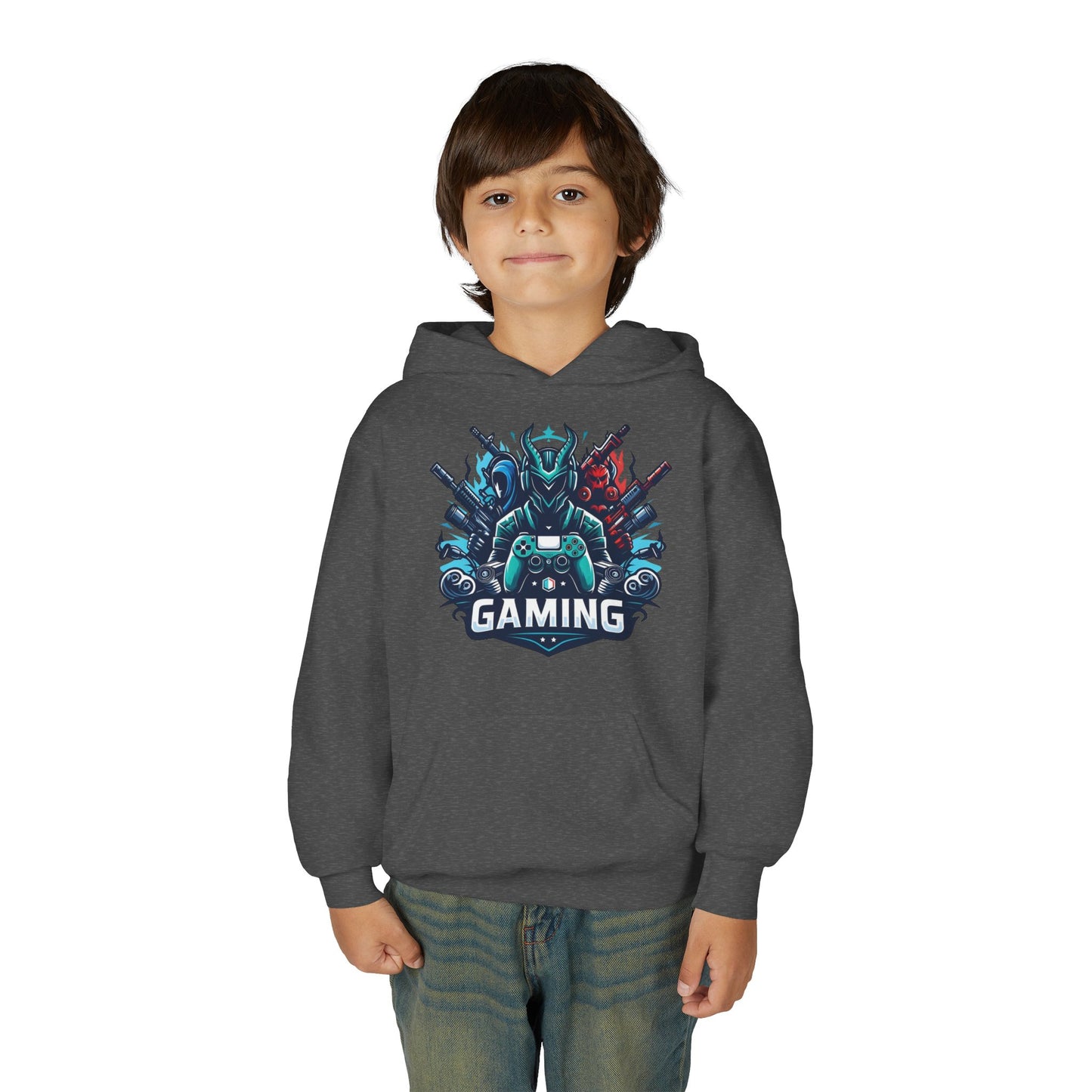 Youth Gaming Hoodie — Robotic Gamer Emblem Sweatshirt