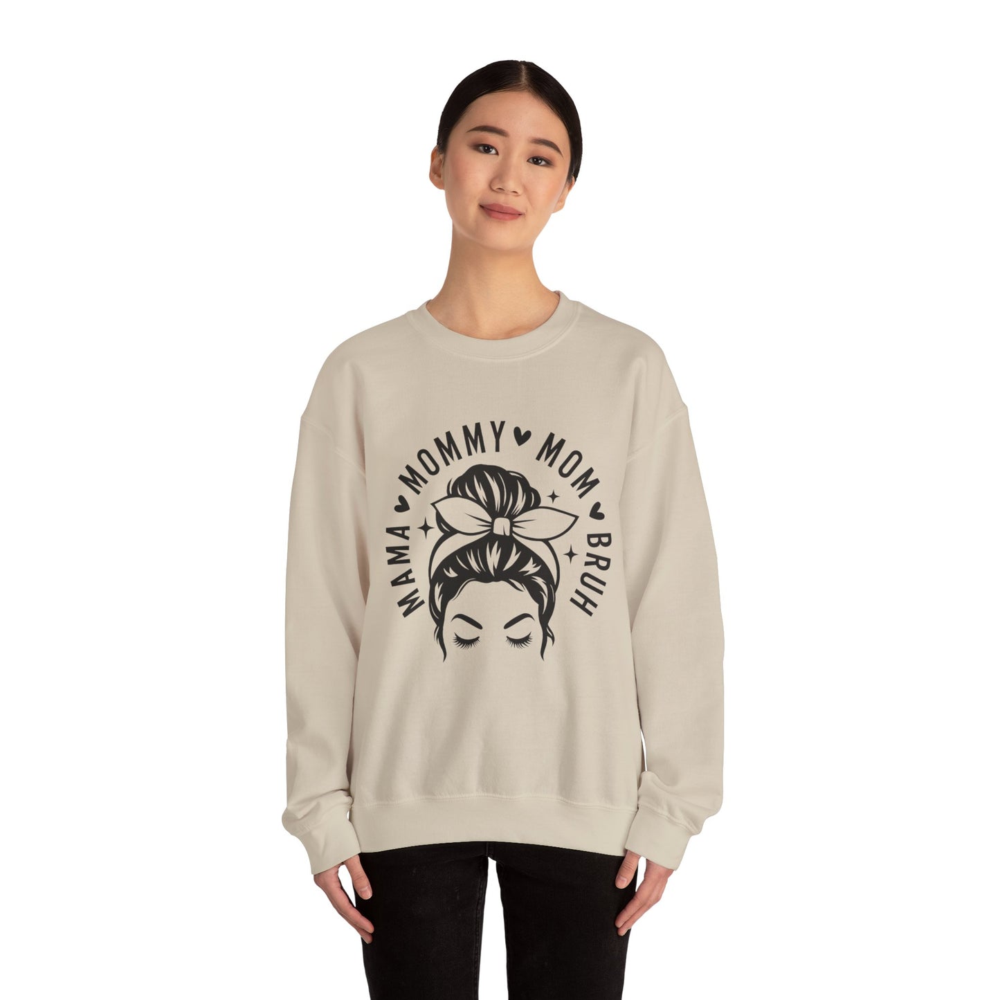 Mommy Mom Momma Crewneck Sweatshirt — Messy Bun Mom Graphic Pullover