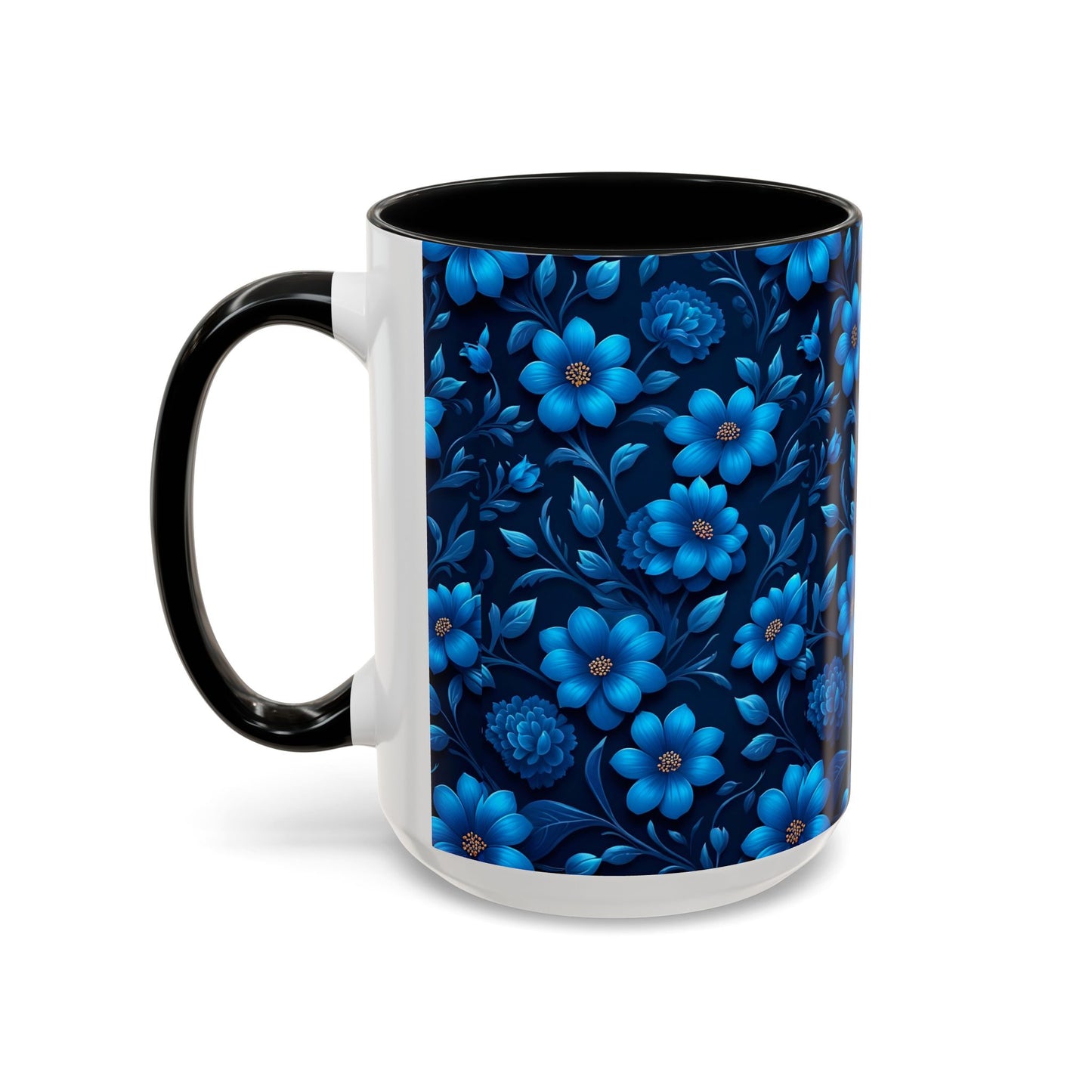 Floral Accent Coffee Mug, Blue Flower Mug, Ceramic Coffee Cup, Gift for Her, Nature-Themed Drinkware, Floral Home Decor, Unique Mug