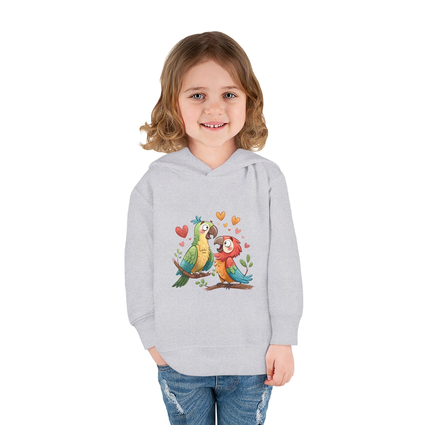 Toddler Hoodie — Cute Parrot Love Pullover (Heart Bird Kids Sweatshirt)