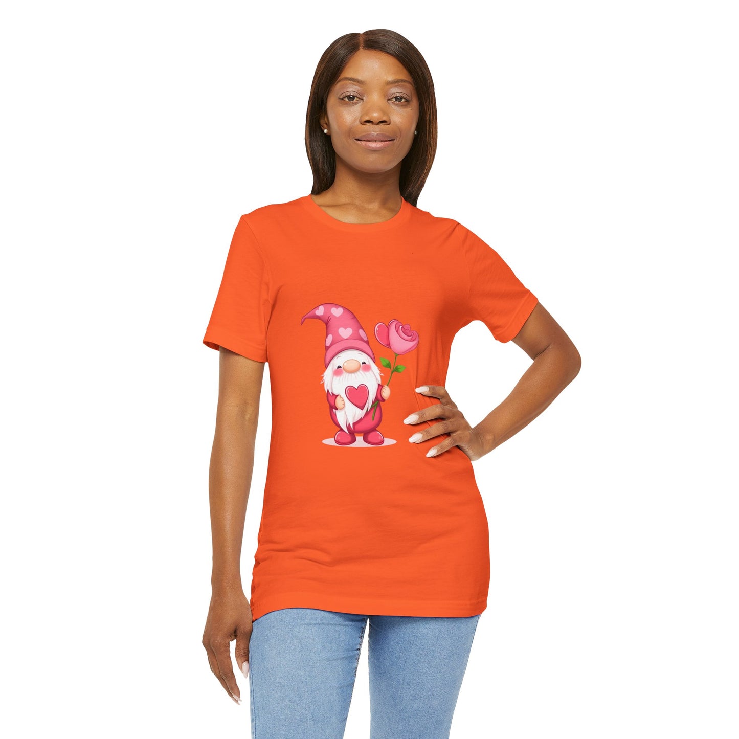 Valentine Gnome T‑Shirt — Cute Pink Gnome Holding Rose Tee
