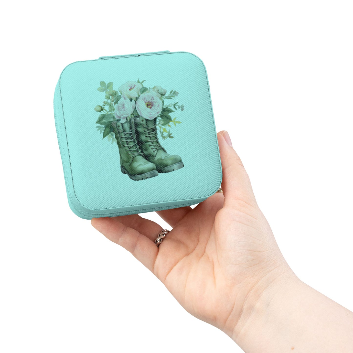 Compact Floral Boots Jewelry Travel Case – Portable Earring & Ring Organizer