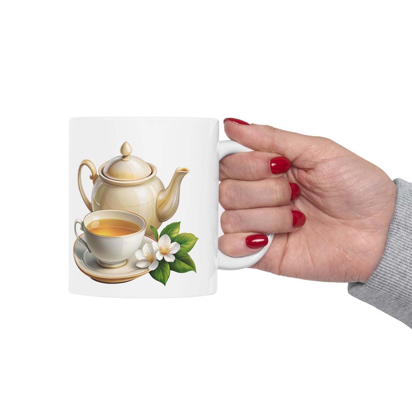 Elegant Tea-Themed Ceramic Mug, Perfect Gift for Tea Lovers, Home Decor, Mother's Day, Gift for Her, Cozy Mornings, Kitchenware