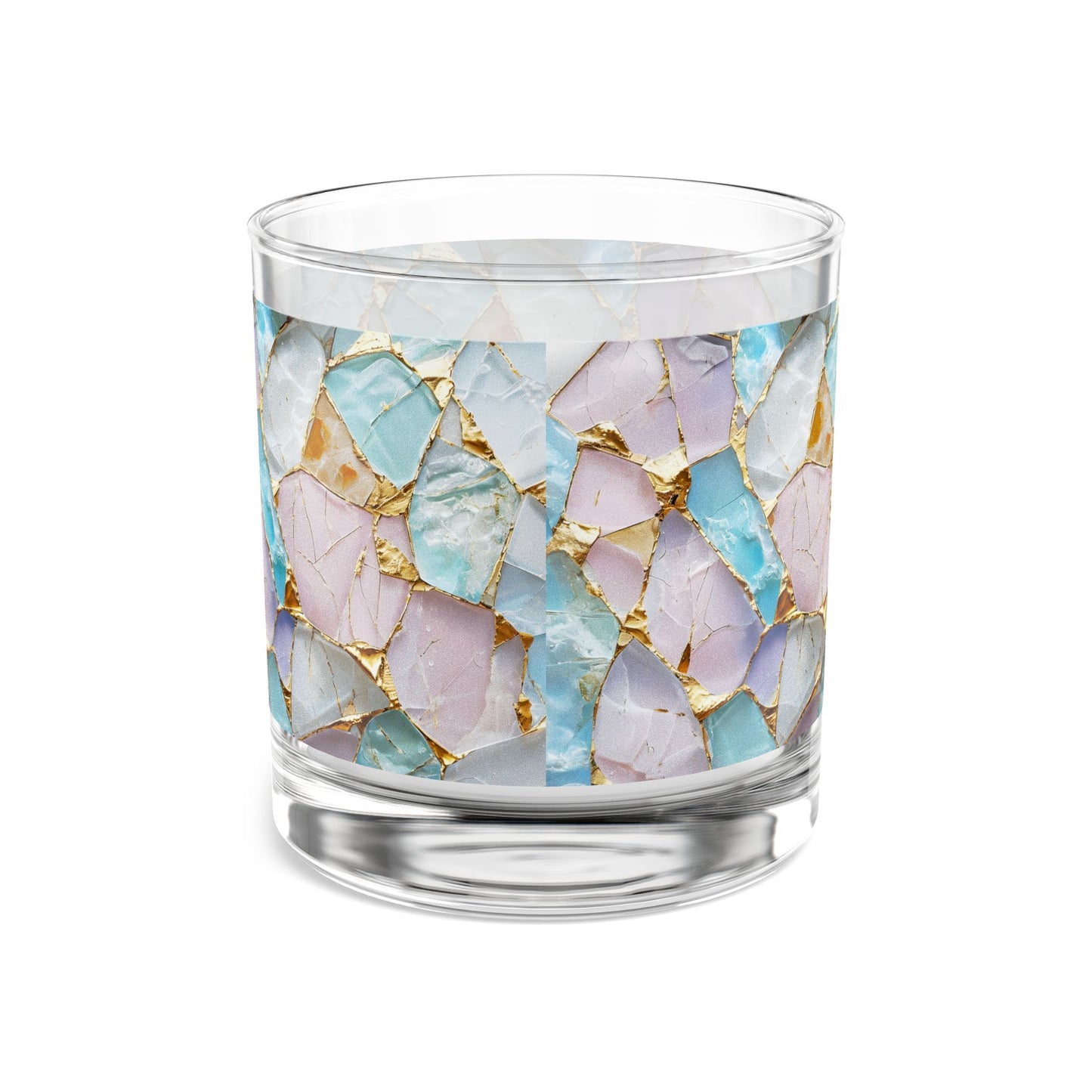 Artisan Mosaic Rocks Glass, 10oz - Geometric Design, Colorful Drinkware